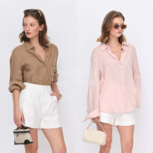 Deessesicile松弛简约100亚麻女衬衫 上衣 老钱风通勤宽松百搭长袖