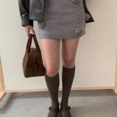 Deessesicile 小众设计复古格子半身裙手工立体玫瑰花A字短裙女