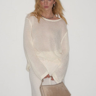 女 半身裙套装 DeesseSicile 老钱度假风沙滩透视镂空针织上衣长款