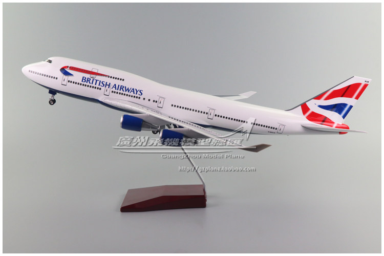 英国航空B747-400感应LED灯起落架ABS仿真客机飞机模型1:150 47cm