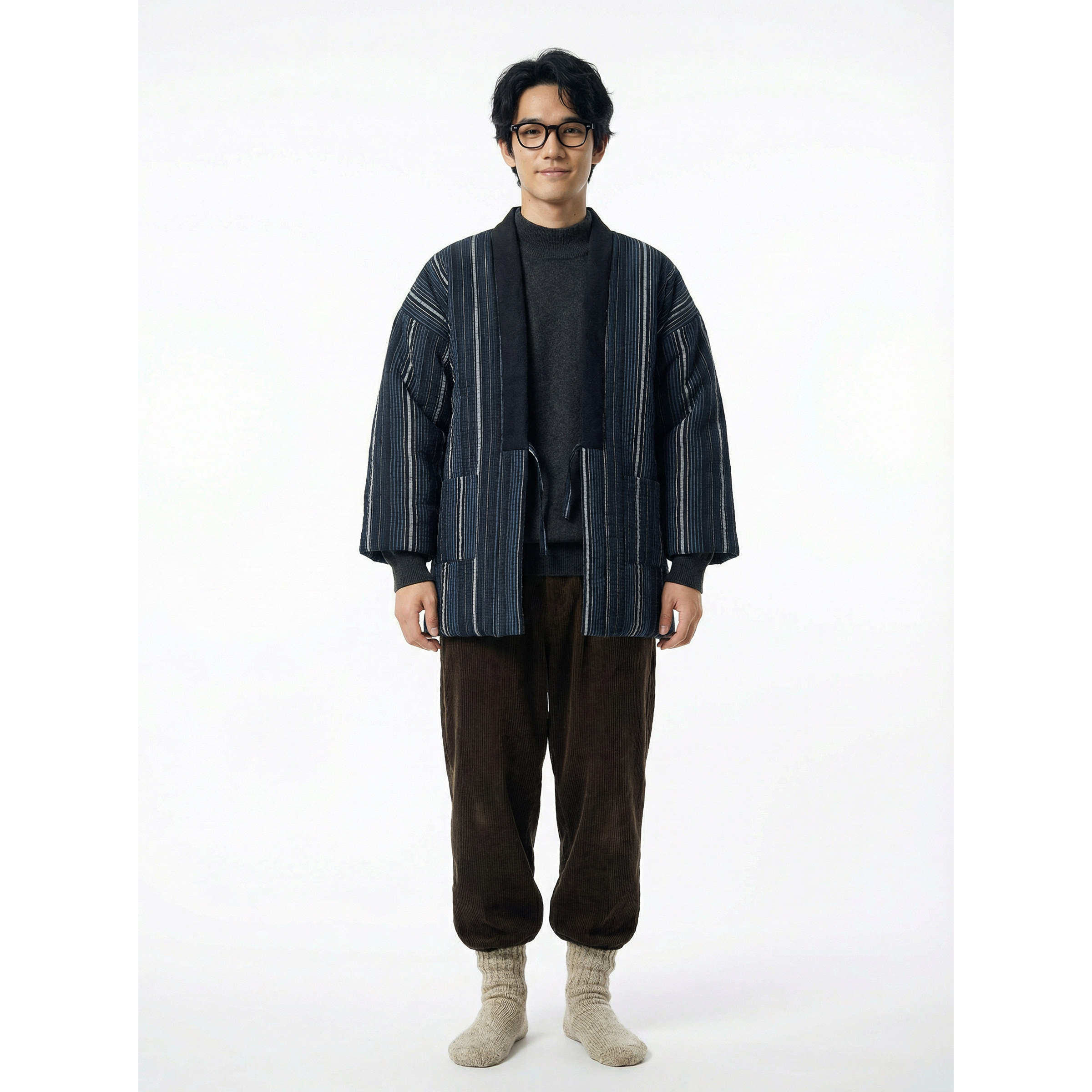 日式和风棉服夹棉冬季保暖棉衣日式传统男女情侣半缠羽织棉袄外套