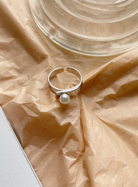 925纯银折叠珍珠银托戒指极简小众设计开口可调节轻奢银指戒