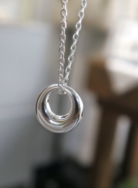 折-日韩925纯银甜甜圈圆环项链几何叠戴毛衣链颈链女银链饰