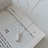 小银砖几何吊坠项链999银砖锁骨链s925纯银重工方牌轻奢小众颈链