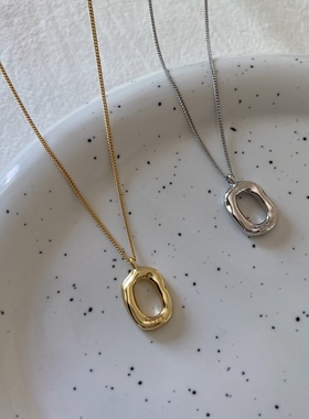 日韩纯银椭圆形甜甜圈项链女秋冬重工毛衣链金色银色锁骨链颈链