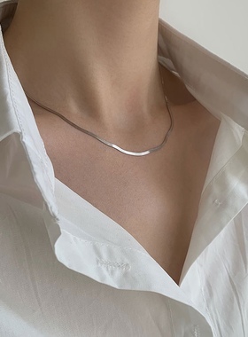 日韩925纯银粗蛇骨链项链银色短款颈链ins博主款裸链百搭时髦叠搭