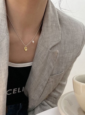 日韩东大门水滴吊坠金豆珍珠纯银项链简约锁骨链水链条米珠银珠链