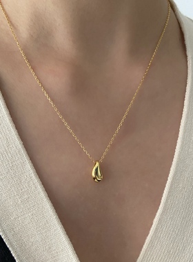 日韩S925纯银水滴吊坠项链简约气质女锁骨链银饰品金色