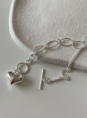 折-日韩S925纯银爱心环扣手链OT扣粗细链条可调节质感银饰