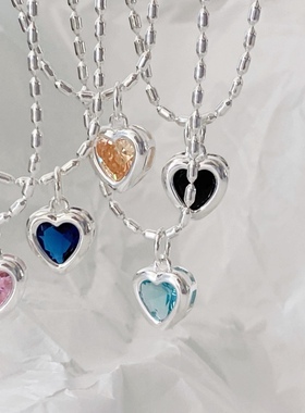 折-韩国925纯银爱心锆石微闪INS小众轻奢设计感叠搭拼接锁骨项链