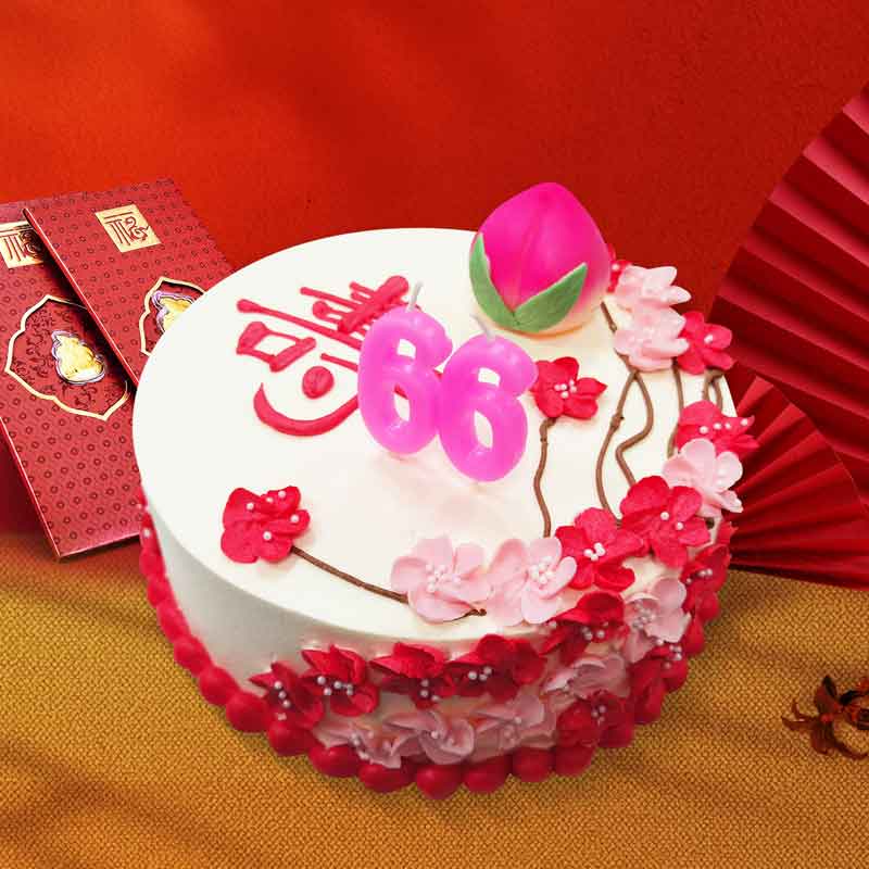 蒲缇烘焙沈阳三环同城配送福寿永绽祝寿单层生日蛋糕动物奶油寿桃