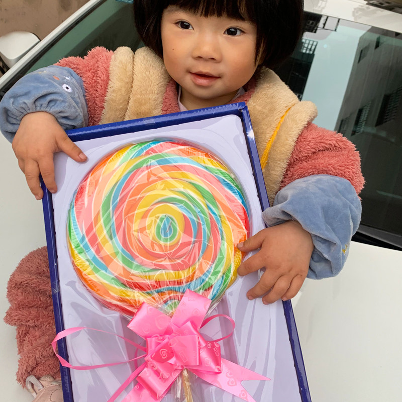 500g彩虹棒棒糖超大创意七彩糖果新年情人生日礼物波板糖礼盒装