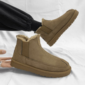 男士 男 潮加厚防滑面包鞋 雪地靴冬季 加绒保暖大棉短靴真皮高帮棉鞋