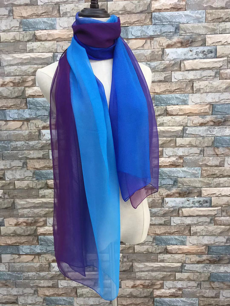 模特走秀长巾蓝色渐变色乔其纱丝巾春秋冬薄款舞蹈丝巾礼仪披肩女