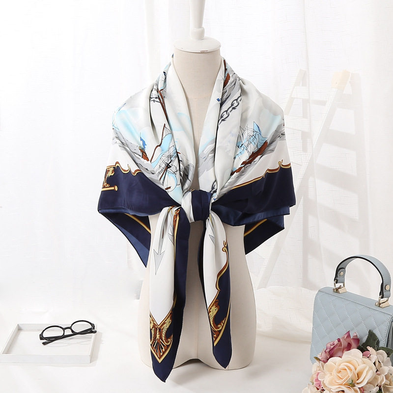 夏天小丝巾女夏季仿薄款真丝围巾印花大方巾130披肩配裙子正方形