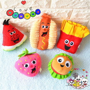 【四件包邮】萌萌の草莓汉堡薯条西瓜宠物毛绒发声玩具狗狗玩具