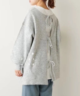 0127浪漫又可爱的后系带轻盈毛绒薄手毛织长款外搭毛衣