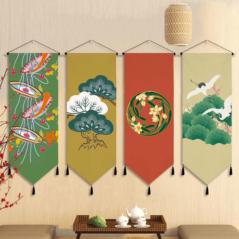 日式和风装饰挂布背景布画三角挂旗定制挂画客厅卧室背景墙装饰画图片