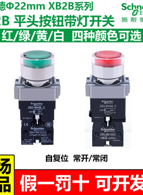施耐德LED带灯按钮开关XB2BW33M1C平头绿色常开启动22mm红色常闭