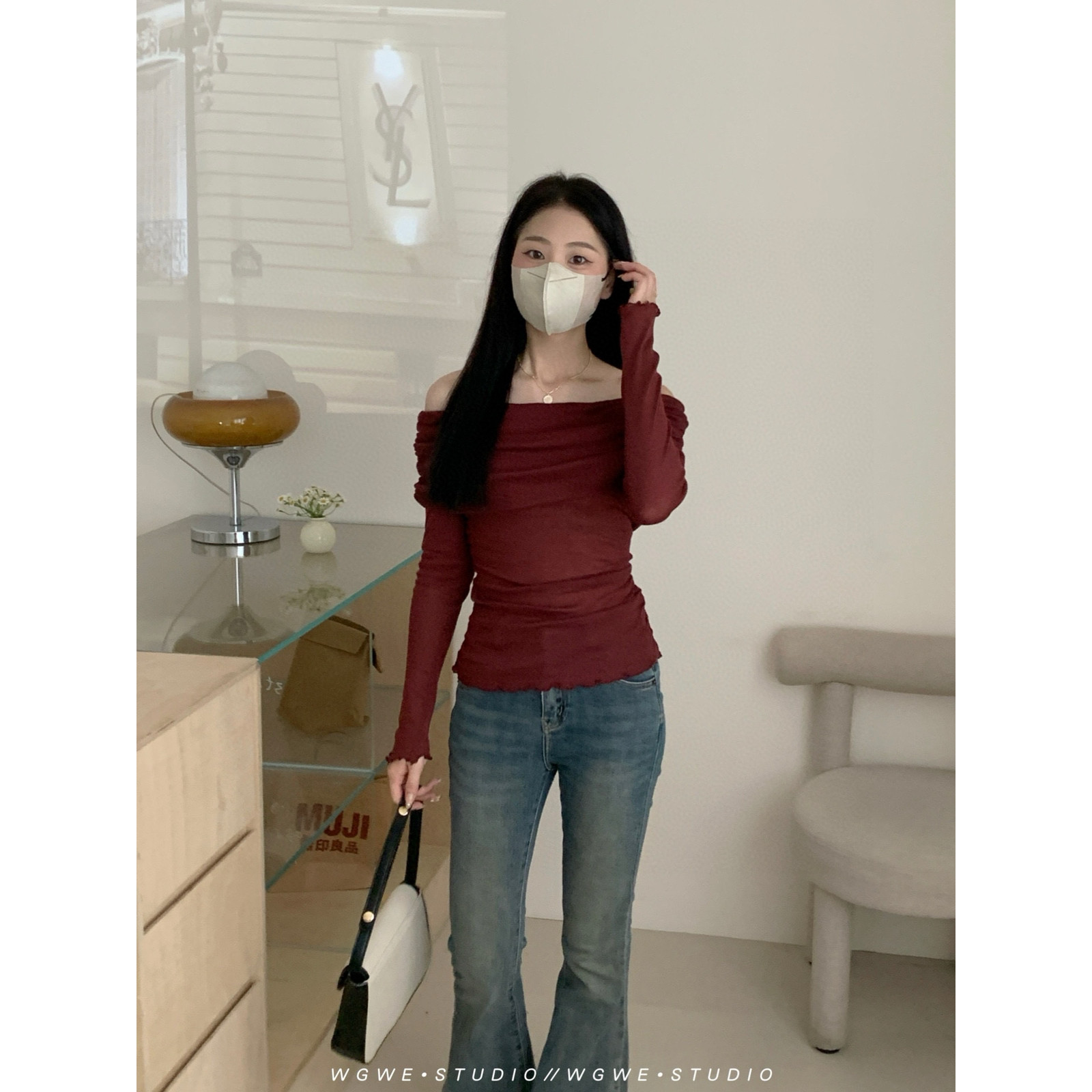 2024早秋法式一字肩长袖针织衫女设计感小众修身内搭打底露肩上衣,女装/女士精品,时尚防晒服,淘宝优惠券,粉丝福利购,淘宝优惠卷