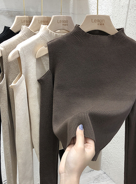 2025早春毛衣女新款长袖黑色修身露肩上衣百搭内搭打底短款针织衫