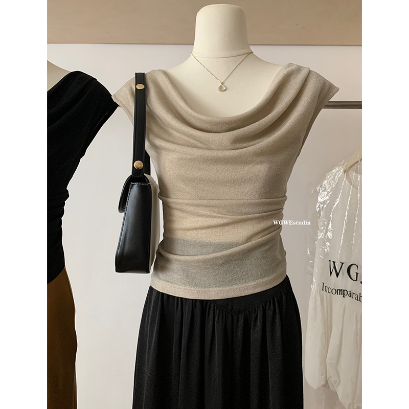 一字肩短袖女修身T恤荡领上衣