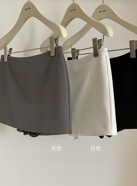 灰色西装半身裙女夏美式辣妹高腰修身短裙防走光白色a字包臀裤裙