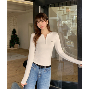 打底衫 设计感修身 内搭 t恤女秋冬季 美拉德咖色正肩长袖