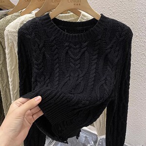 2023秋冬复古慵懒风麻花毛衣女宽松打底衫设计感小众洋气针织上衣