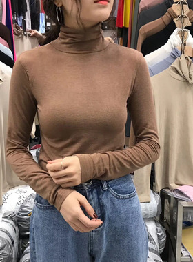 2025早春高领莫代尔打底衫女堆堆领黑色内搭修身韩版时尚洋气上衣