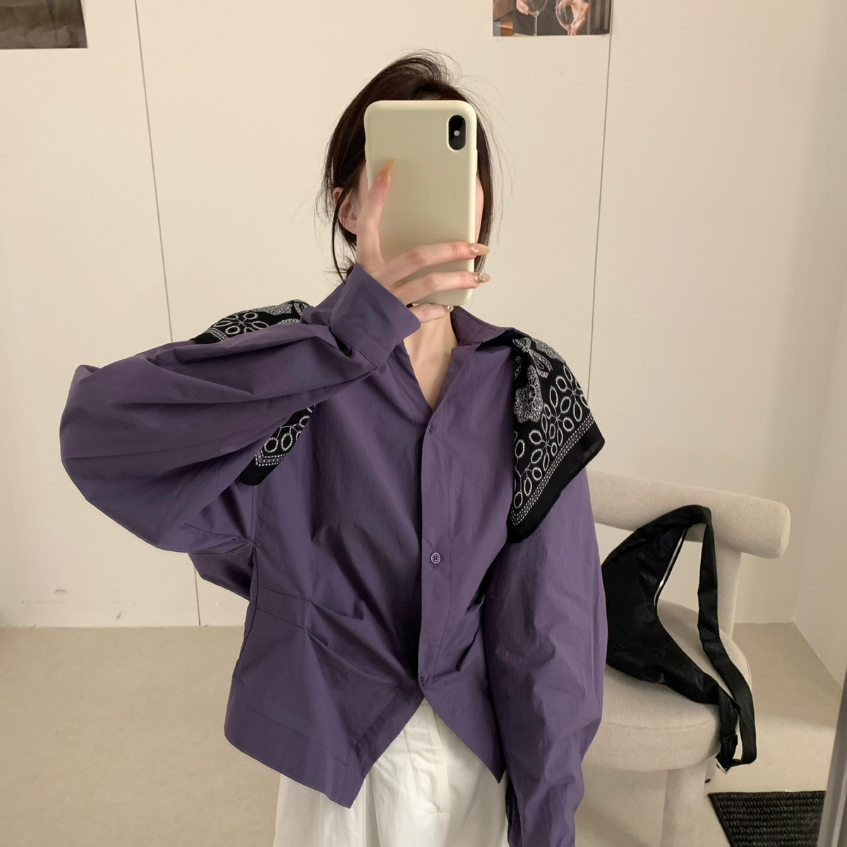 高级感撞色披肩长袖衬衫减龄时尚