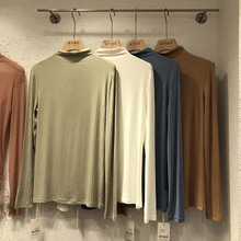 女上衣t恤内搭洋气 白色打底衫 2019春秋冬新款 百搭针织半高领长袖