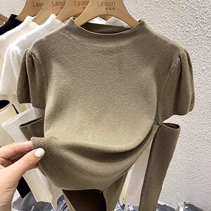 2023毛衣女秋季修身内搭打底衫设计感小众长袖半高领针织袖套上衣