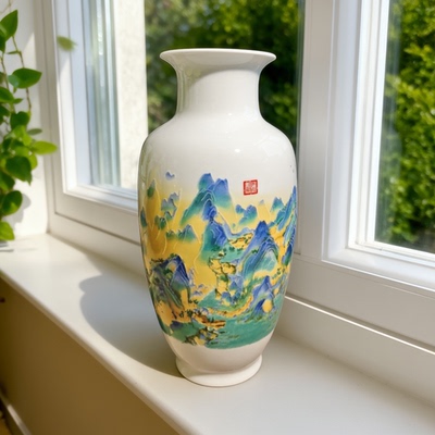 景德镇陶瓷器摆件花瓶插花办公室客厅酒柜电视柜装饰品中式工艺品