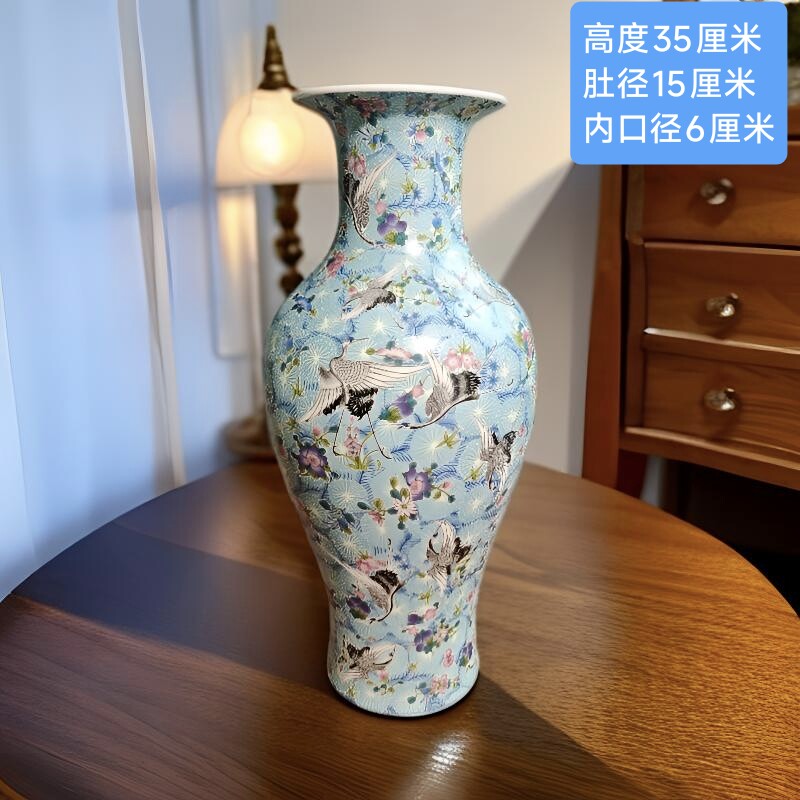 景德镇陶瓷器大花瓶磨砂夜光仙鹤陶瓷花瓶新中式摆件客厅书房装饰