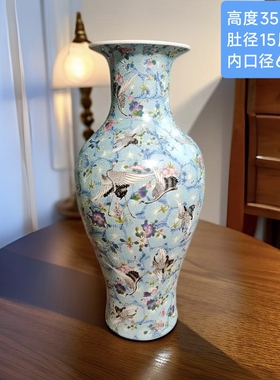 景德镇陶瓷器大花瓶磨砂夜光仙鹤陶瓷花瓶新中式摆件客厅书房装饰