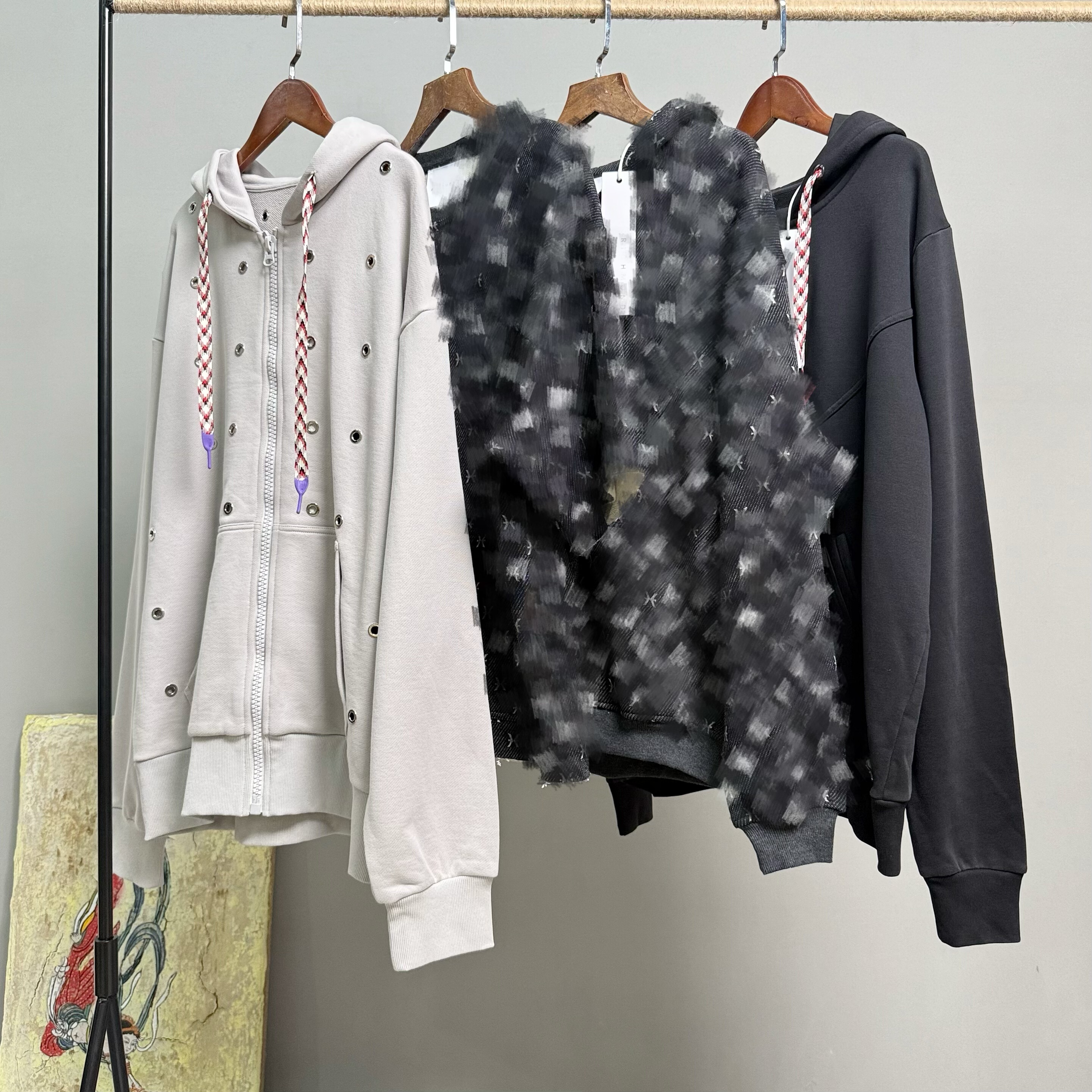 线圈棉质连帽卫衣开衫外套