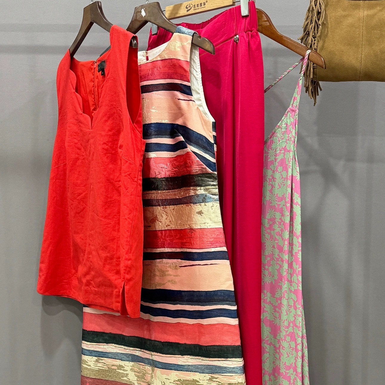 外贸单棉麻背心女烫金无袖条纹修身连衣裙阔腿长裤微瑕吊带连衣裙