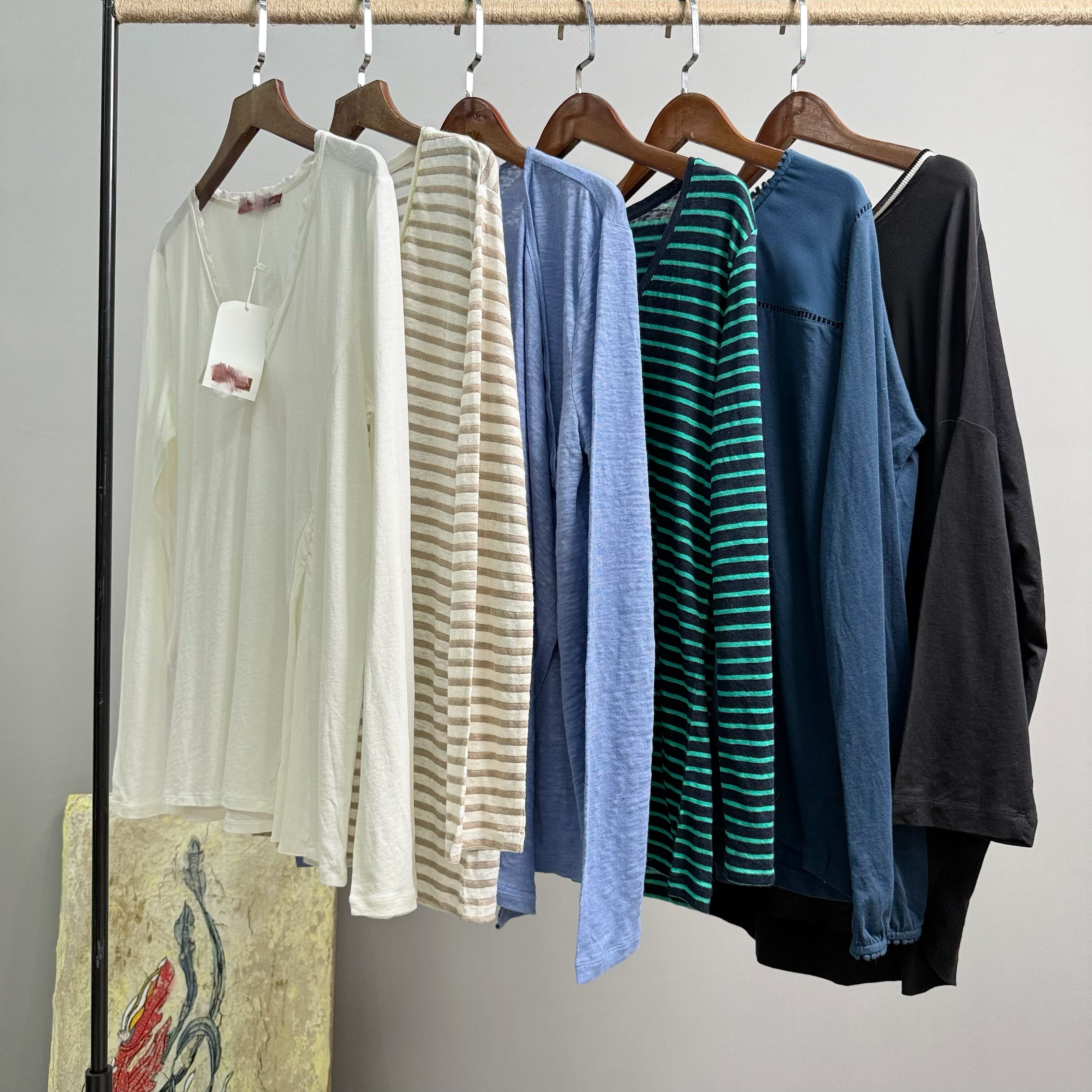 针织亚麻棉桑蚕丝拼接长袖