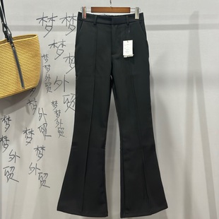 日單出口 褲 女春秋新款 中線捏褶顯高顯瘦 質感黑色微喇叭西裝