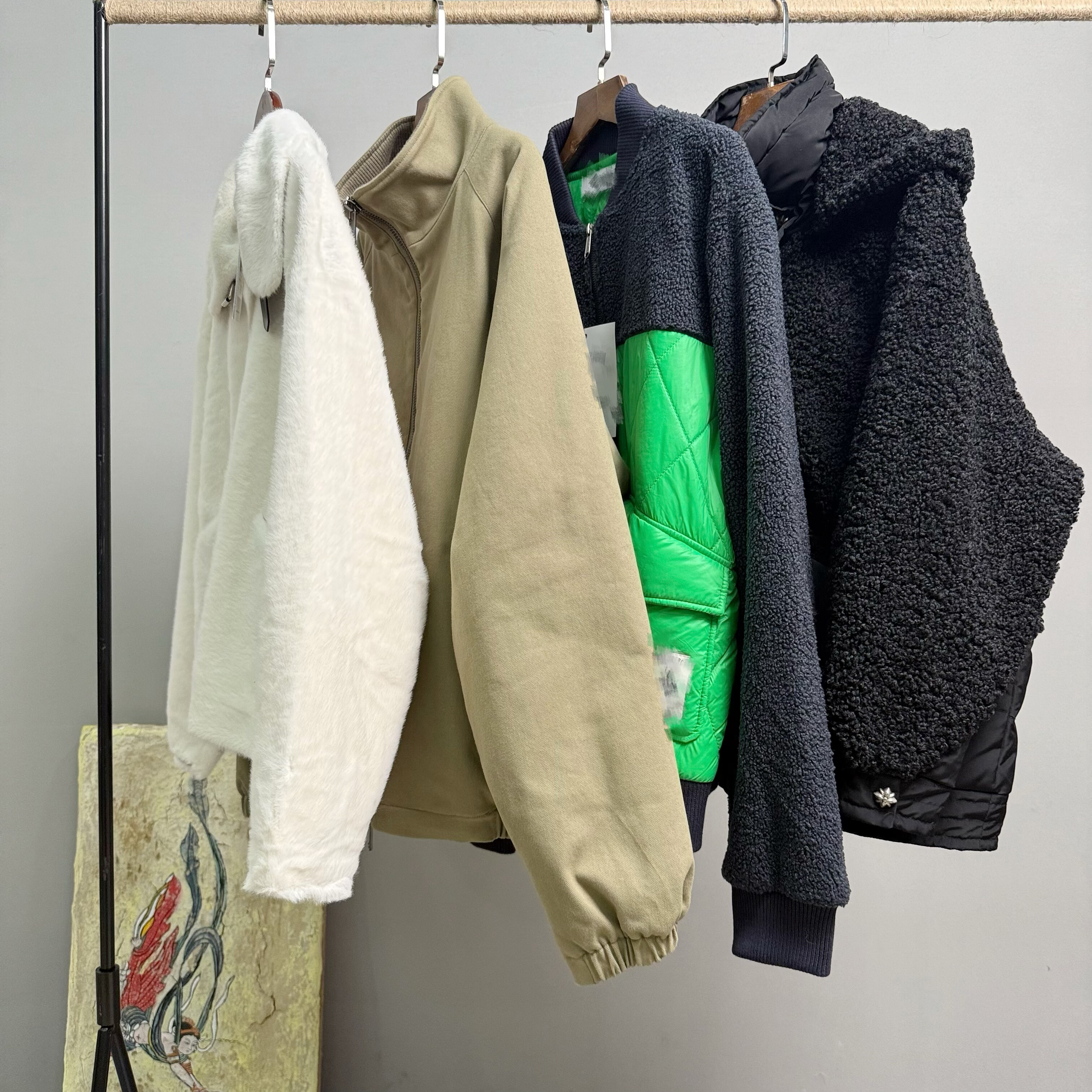 休闲宽松棉服男仿真毛外套