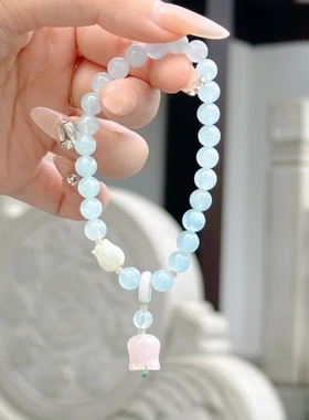 【静待花开】海蓝色 郁金香手串 新中式手串