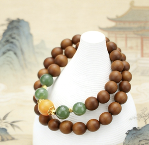 【珠莲碧合】老山檀香双圈手串0.8cm*39颗和田玉0.8cm*4颗蜜蜡0.9