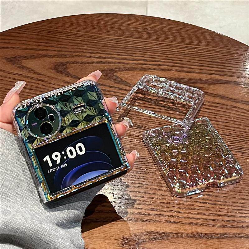 高档适用vivoxflip手机壳新款折叠vivo x flip女款xflip全包防摔男透明高级简约菱格镭射超薄折叠屏保护