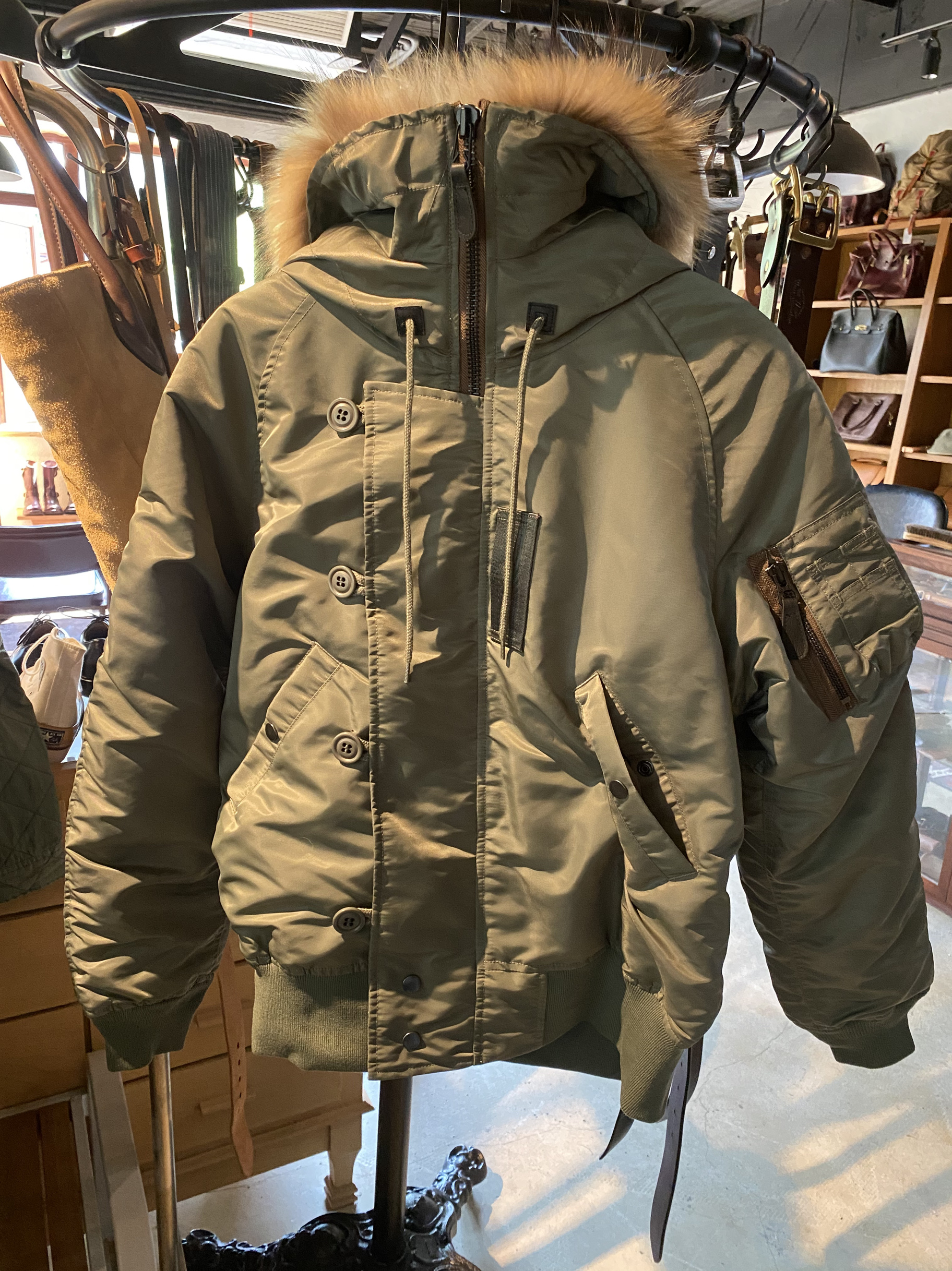 n2b貉子毛连帽飞行服大衣中长款保暖防风棉服男女同款军事风外套