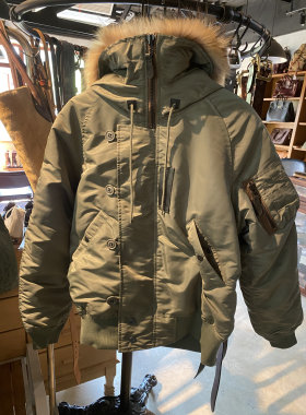 n2b貉子毛连帽飞行服美式复古保暖防风棉服男女同款军事风外套