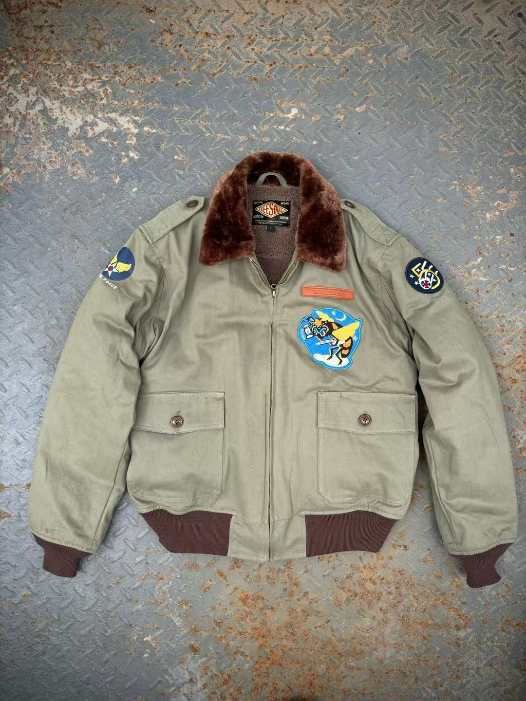 B10飞行服夹克休闲工装毛领硬汉军事风外套阿美咔叽棒球服骑行服