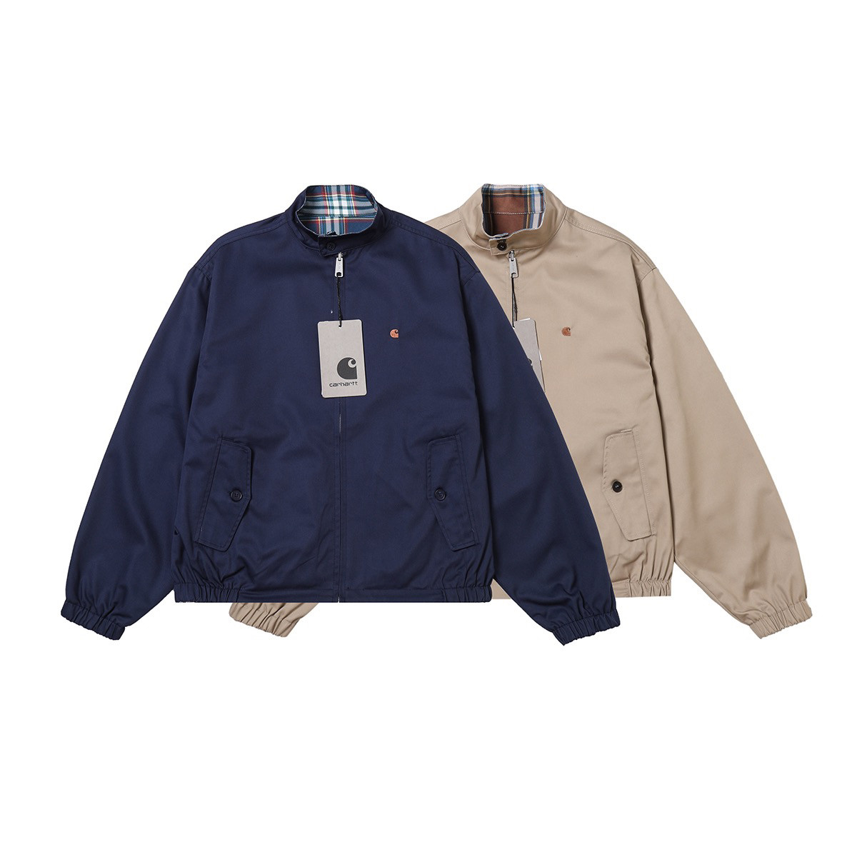 Carhartt WIP经典C标刺绣双面穿格纹立领工装夹克男女同款卡哈特