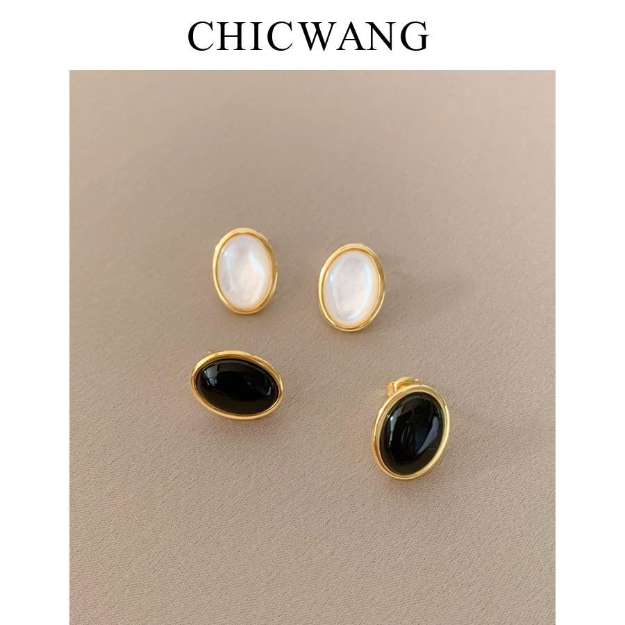 耳环钉VOGUEWANG银镀金天然石女