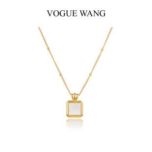 高端小众刘亦菲同款 天然白色贝母方形吊坠锁骨链纯银镀18K金项链